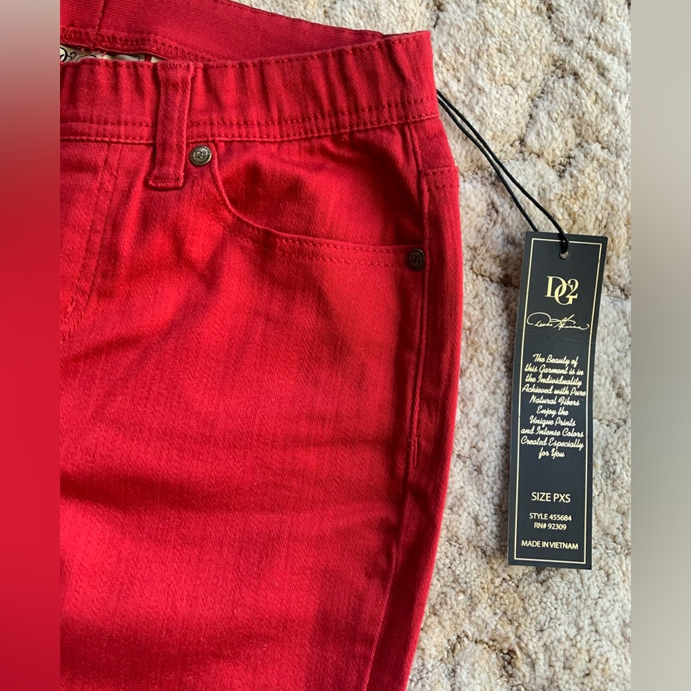 NWT DG2 by DIANE GILMAN PULL-ON RED STRETCH WAIST SKINNY JEANS IN SIZE PXS/2P - Picture 10 of 15
